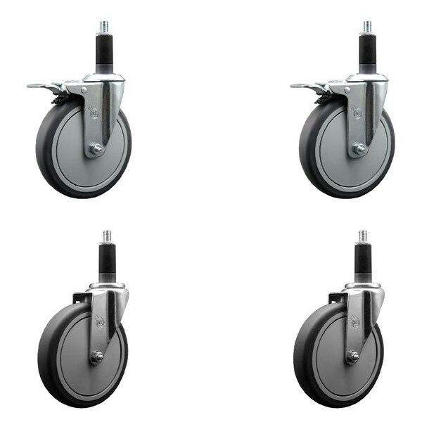 Service Caster 6'' Thermoplastic Rubber Swivel 1-1/8'' Expanding Stem Caster Set 2 Total Lock Brakes, 4PK SCC-EXTTL20S614-TPRB-2-S-2-118 - main
